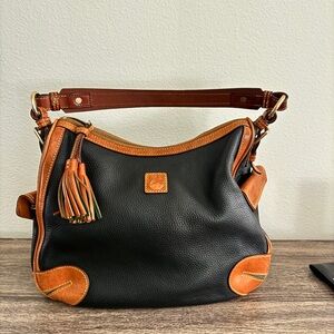 Vintage Dooney & Bourke Black and Brown Leather Shoulder Bag